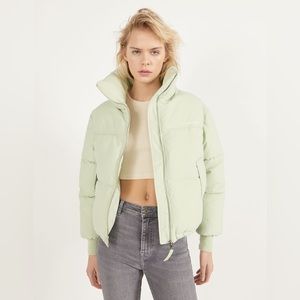 Bershka Nylon Mint Green Puffer Jacket